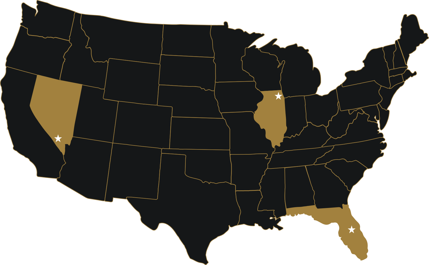 graphic of US map with Illinois, Nevada and Florida highlighted