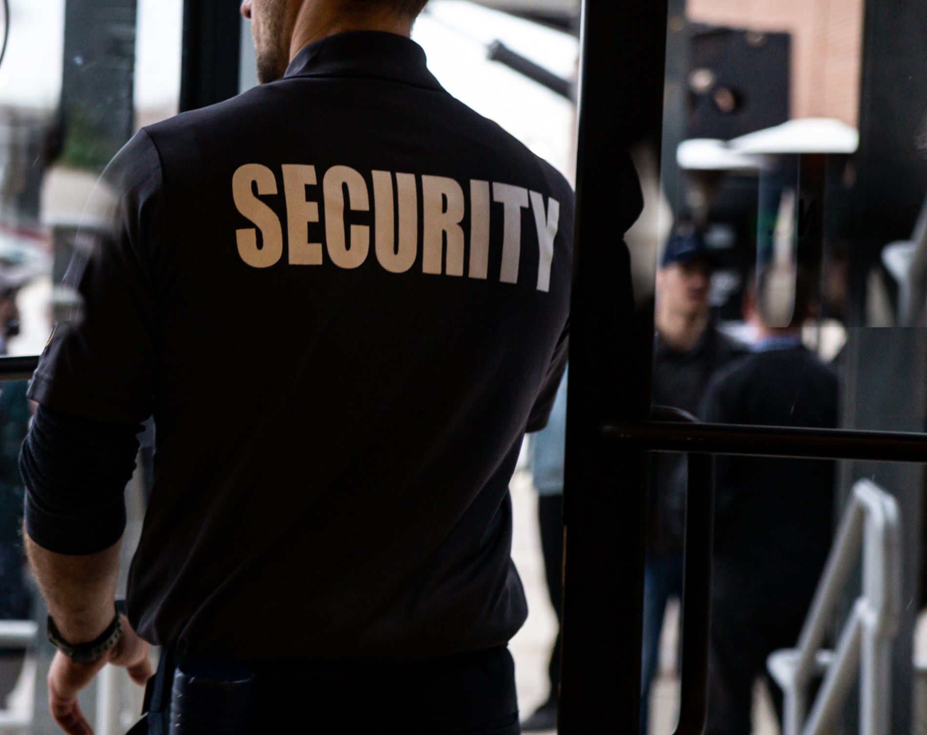 rear view of a security guard in uniform